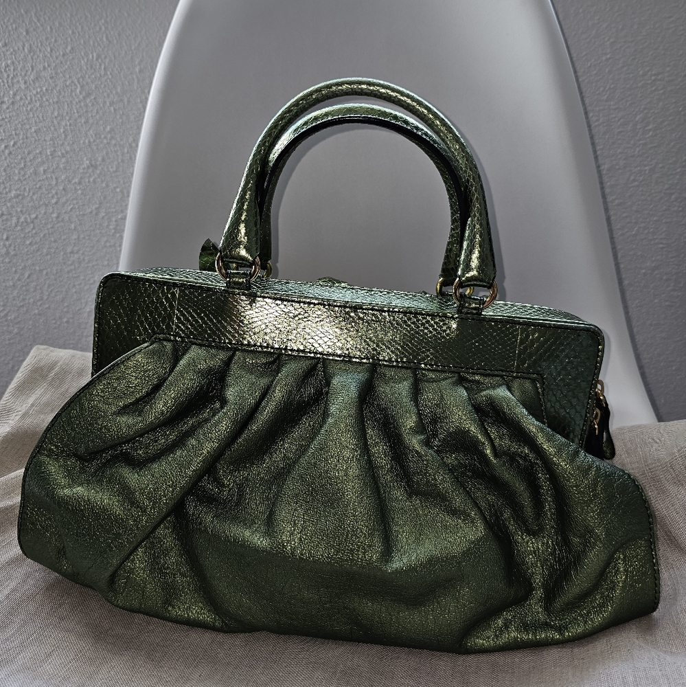Authentic Green Metallic Python/Leather Valentino… - image 2